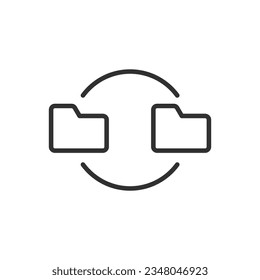 File storage communication, linear icon. 2 folders and a communication line. Line with editable stroke