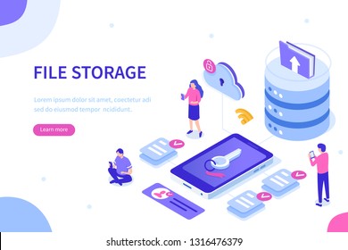 File storage concept. Can use for web banner, infographics, hero images. Flat isometric vector illustration.