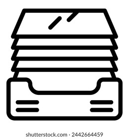 File storage desk organization icon outline vector. Metallic document tray. Business workplace supplies