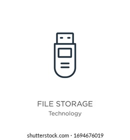 File storage icon. Thin linear file storage outline icon isolated on white background from technology collection. Line vector sign, symbol for web and mobile