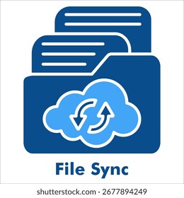 Icono de doble tono de sincronización de archivos. Almacenamiento en la nube, sincronización de datos, documento en línea y símbolo del sistema de copia de seguridad.