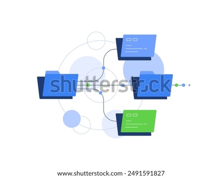 File system and hierarchy,Flowchart,Folders and files,flat design icon vector illustration