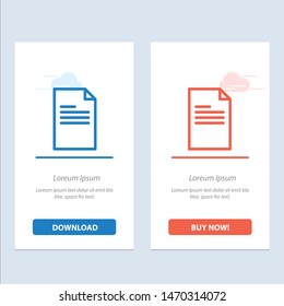 File, Text, Data, Report  Blue and Red Download and Buy Now web Widget Card Template. Vector Icon Template background