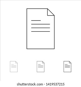 File, Text, Data, Report Bold and thin black line icon set