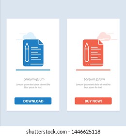 File, Text, Education, Pencil  Blue and Red Download and Buy Now web Widget Card Template