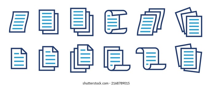 File with text icon vector set. Collection of outline paper document symbol illustration.