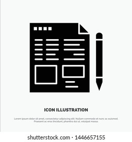 File, Text, Pencil, Education Solid Black Glyph Icon