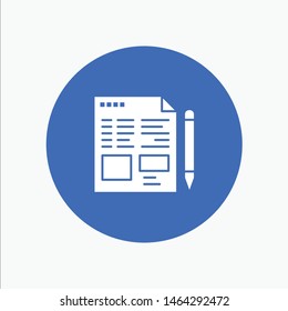 File, Text, Pencil, Education white glyph icon. Vector Icon Template background