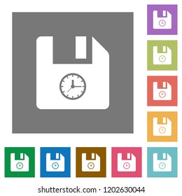 File time flat icons on simple color square backgrounds