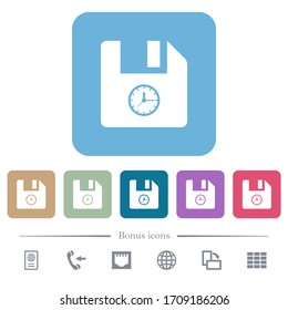 File time white flat icons on color rounded square backgrounds. 6 bonus icons included