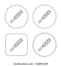 File tool icon. Carpenter equipment sign. Flat circle, star and emblem buttons. Labels design. Vector