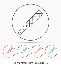 File tool icon. Carpenter equipment sign. Linear circle icons.