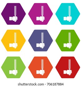 File tool in man head icon set many color hexahedron isolated on white vector illustration