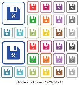 File tools color flat icons in rounded square frames. Thin and thick versions included.