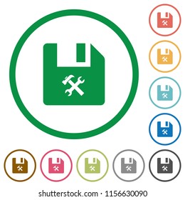 File tools flat color icons in round outlines on white background