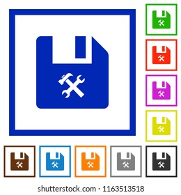 File tools flat color icons in square frames on white background