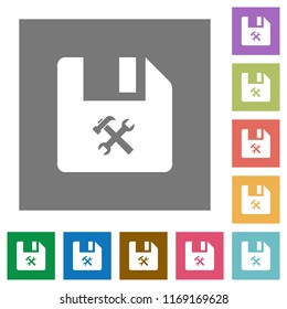 File tools flat icons on simple color square backgrounds