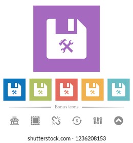 File tools flat white icons in square backgrounds. 6 bonus icons included.