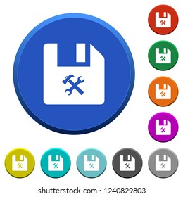 File tools round color beveled buttons with smooth surfaces and flat white icons