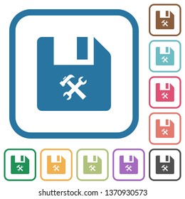 File tools simple icons in color rounded square frames on white background