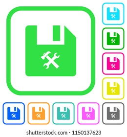 File tools vivid colored flat icons in curved borders on white background