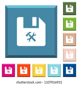 File tools white icons on edged square buttons in various trendy colors