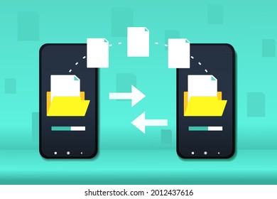 File transfer between two smartphone. Copy document exchange data concept. Illustration vector 