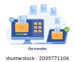 file transfer concept, backup data, document save on storage, technology cloud, upload and download, flat illustration vector template