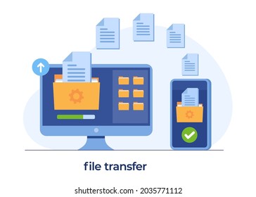 file transfer concept, backup data, document save on storage, technology cloud, upload and download, flat illustration vector template