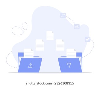 File transfer concept illustration. Suitable for landing page, ui, web, App intro card, editorial, flyer, and banner.
