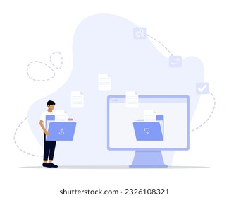 Illustration zum Dateitransfer-Konzept. Geeignet für Landing Page, ui, web, App Intro-Karte, redaktionell, Flyer und Banner.