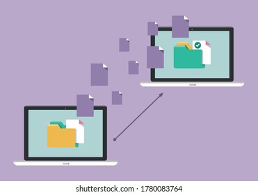 File Transfer concept. Program for Remote Connection between two Computers. Access to Remote Files and Folders. Vector illustration.