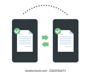 Concepto de intercambio de documentos de transmisión por computadora de la carpeta de datos de transferencia de archivos. Ilustración de diseño gráfico plano vectorial