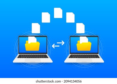 File transfer encrypted form. Concept for remote connection between two computers. Cloud concept based. Vector illustration.
