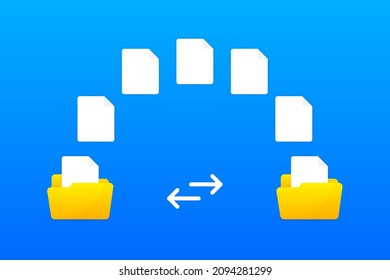 Formulario cifrado de transferencia de archivos. Concepto de conexión remota entre dos carpetas. Basado en el concepto de nube. Ilustración vectorial.