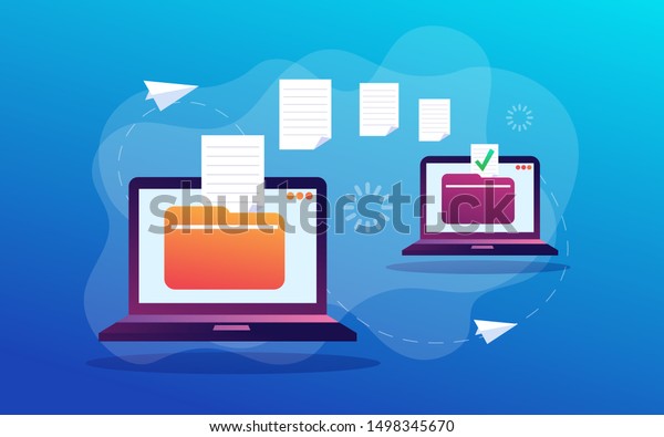 File Transfer.\
Files transferred Encrypted Form. Program for Remote Connection\
between two Computers. Full access to Remote Files and Folders. \
Flat style. Vector\
illustration