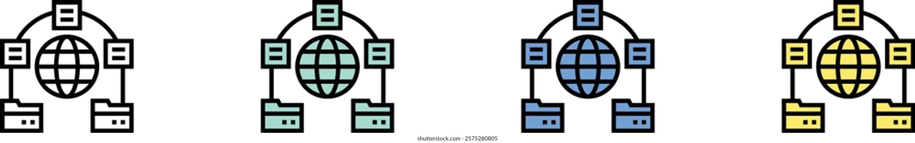file transfer icon. Outline, Green, Blue and Yellow Style Design Isolated On White Background