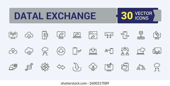 File Transfer icon set. Included downloading, uploading, up, load, file, download, down and more. Line symbol. App icon collection. Editable stroke. Vector collection.