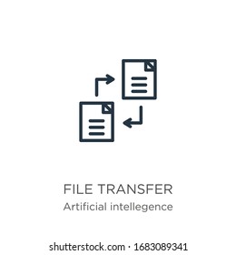 File transfer icon. Thin linear file transfer outline icon isolated on white background from artificial intelligence collection. Line vector sign, symbol for web and mobile