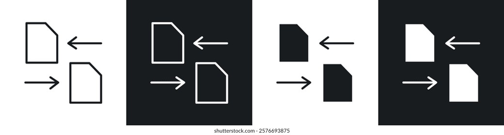 File transfer icons collection in black and white solid and line style