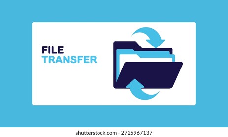 Ilustración de transferencia de archivos con carpeta y flechas que muestran el intercambio de datos, concepto moderno de intercambio de archivos digitales sobre fondo azul