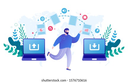 File transfer on notebook concept. Could syncing. Program for Remote Connection between computers. 
