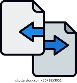 Ilustración vectorial de transferencia de archivos, intercambio en línea y concepto de intercambio de datos digitales, diseño de comunicación en la nube. Icono de línea llena