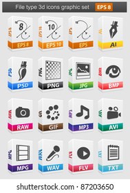 File type 3d icons set. Vector illustration