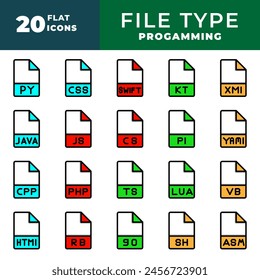 File type document icon set. extension files format icons. with a flat design. Vector Illustrations.