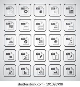 File type icon set  on gray background 