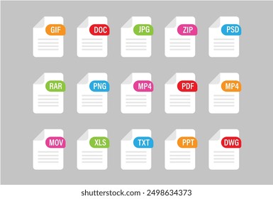 File Type icon set. Popular files format and document. Format and extension of documents. 