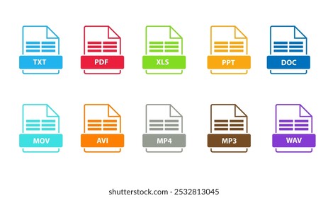 File Type icon set . Popular files format and document. Format and extension of documents.