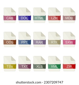 File type icons. Icons of documents and archives on a white background.