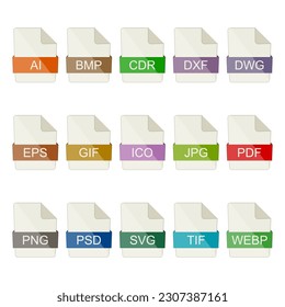 File type icons. Icons of graphic editors and images on a white background.